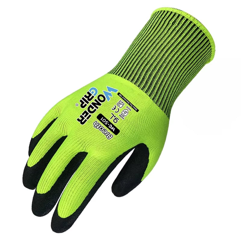 Work Glove Nylon Spandex Fluorescent Green Nitrile