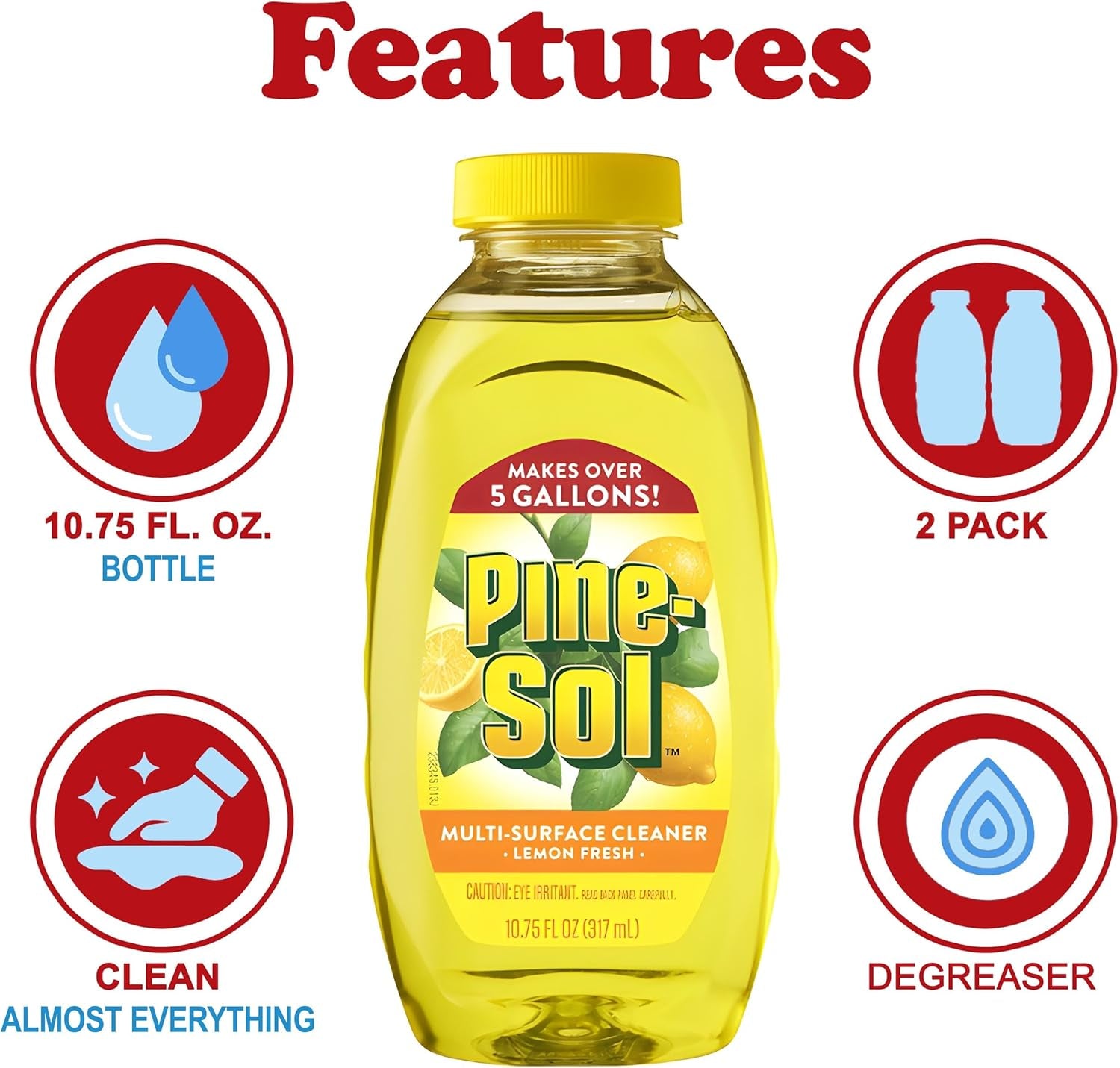 Concentrated Multi-Surface Cleaner, 2-Pack, Kitchen and Bathroom Degreaser, Yields 5 Gallons, Lemon Fresh Scent, 10.75 Oz Each