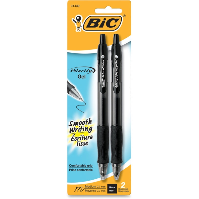 BIC Gel-ocity Retractable Gel Pen - Black, Medium Point 0.7mm - 2 Pack