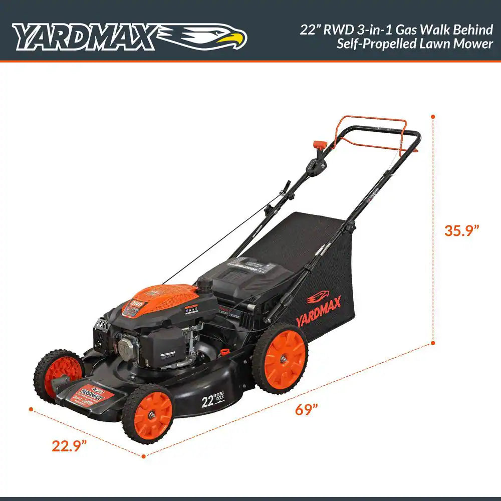 22 In. 201 Cc SELECT PACE 6 Speed CVT High Wheel RWD 3-In-1 Gas Walk behind Self Propelled Lawn Mower
