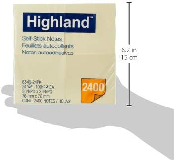 Sticky Notes, 3 X 3 Inches, Yellow, 24 Pack (6549-24)