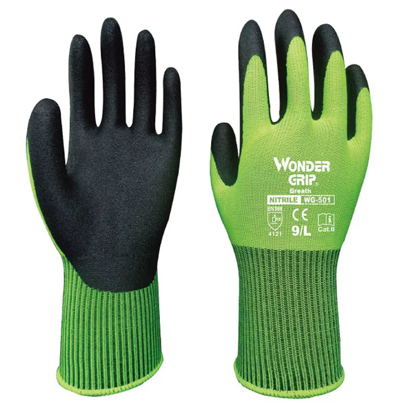 Work Glove Nylon Spandex Fluorescent Green Nitrile