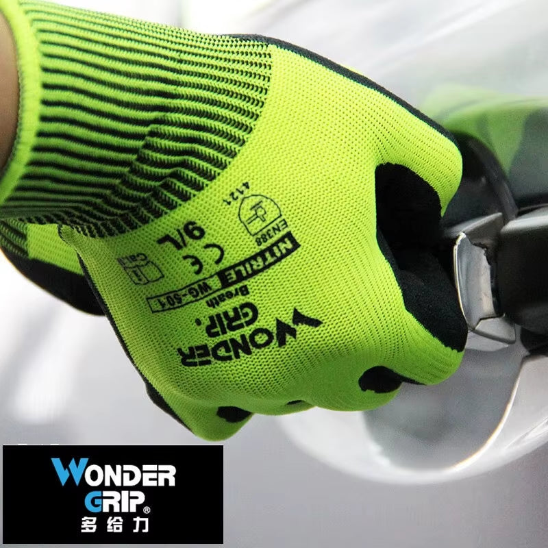 Work Glove Nylon Spandex Fluorescent Green Nitrile