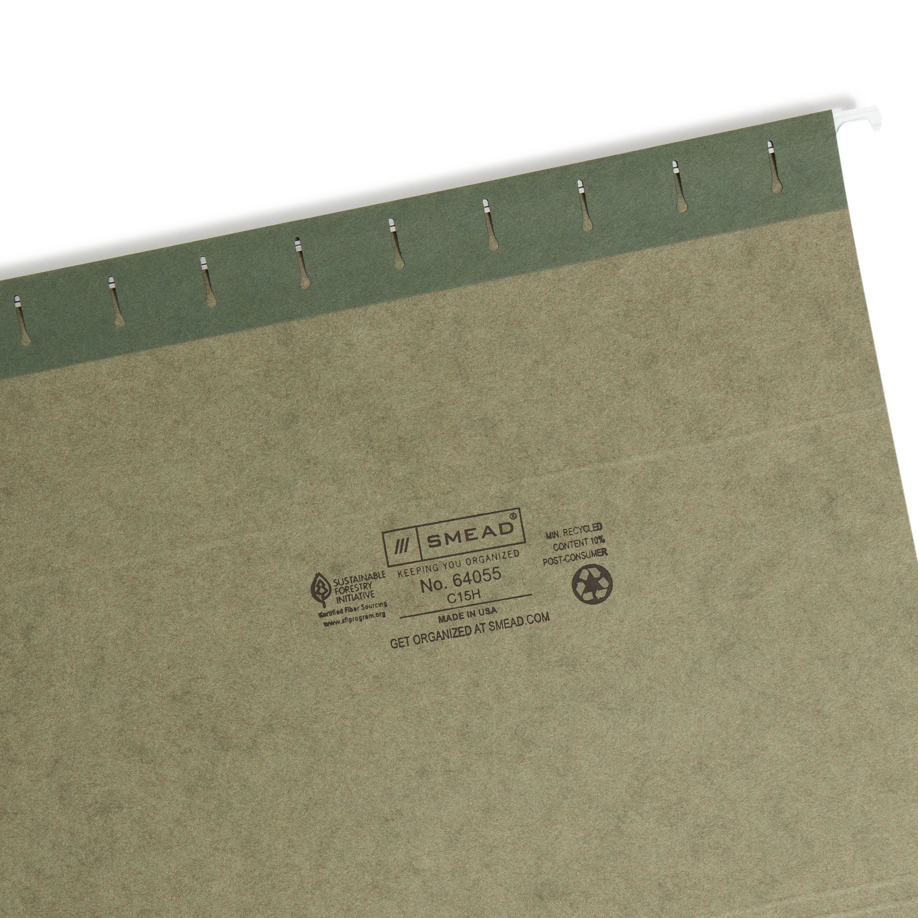 Standard Green Hanging Folders with 1/5 Cut Tabs, Letter Size, Pack of 25 (64055)