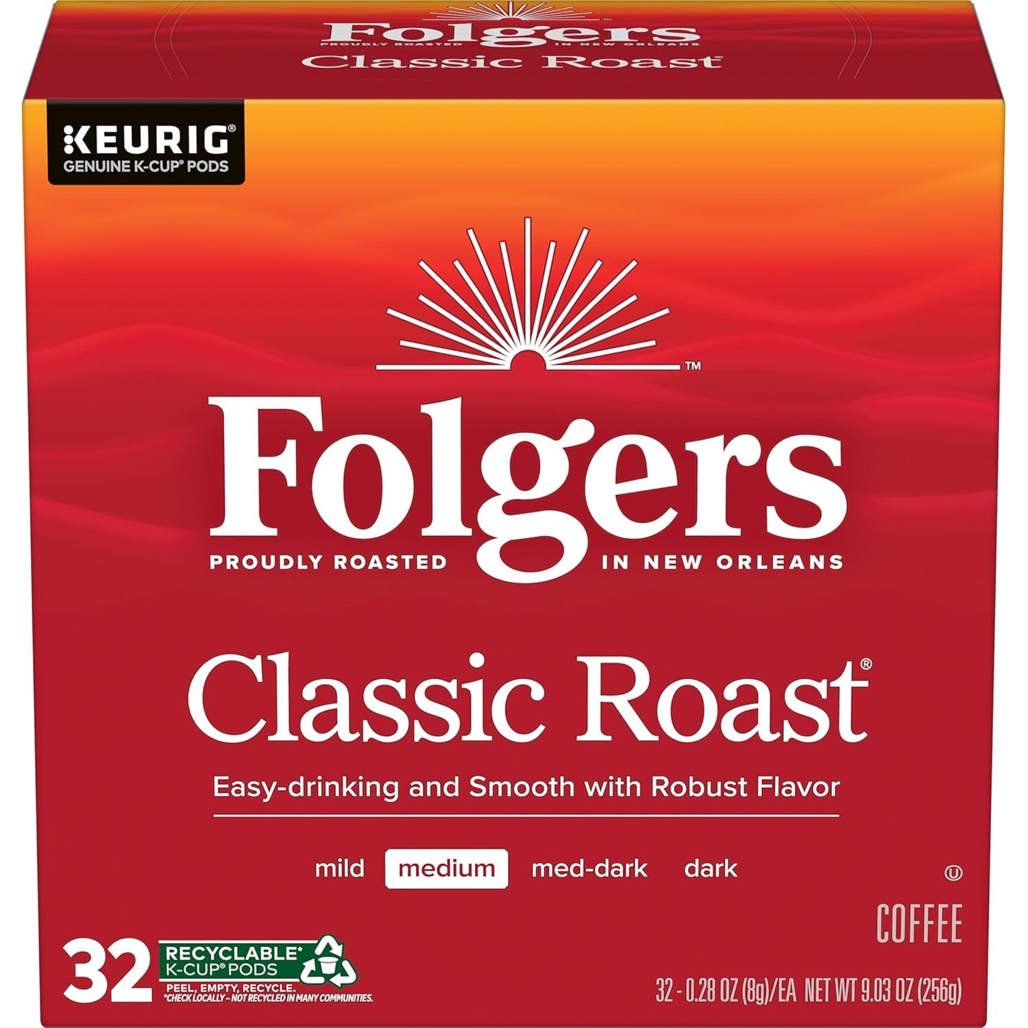 Classic Roast Medium Roast Coffee, Keurig K-Cup Pods, 12 Count Boxes (Pack of 6)