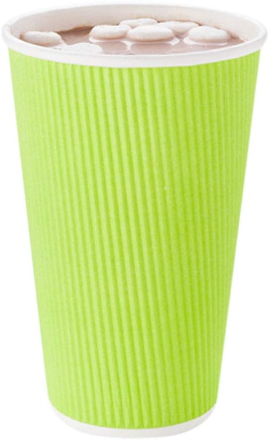 16 Ounce Ripple Wall Disposable Paper Cups - Pack of 25, Leakproof and Recyclable Light Green Insulated Holders, Matching Lids Sold Separately