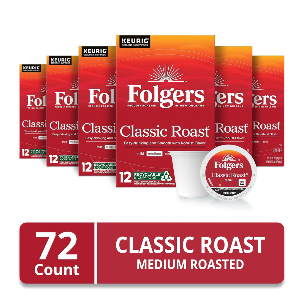 Classic Roast Medium Roast Coffee, Keurig K-Cup Pods, 12 Count Boxes (Pack of 6)