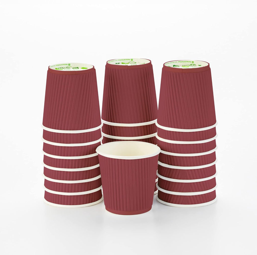 16 Ounce Ripple Wall Disposable Paper Cups - Pack of 25, Leakproof and Recyclable Light Green Insulated Holders, Matching Lids Sold Separately