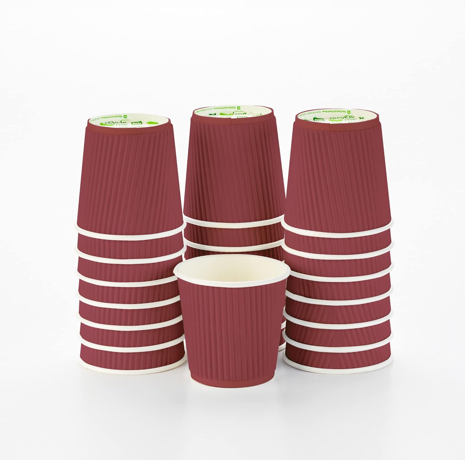 16 Ounce Ripple Wall Disposable Paper Cups - Pack of 25, Leakproof and Recyclable Light Green Insulated Holders, Matching Lids Sold Separately