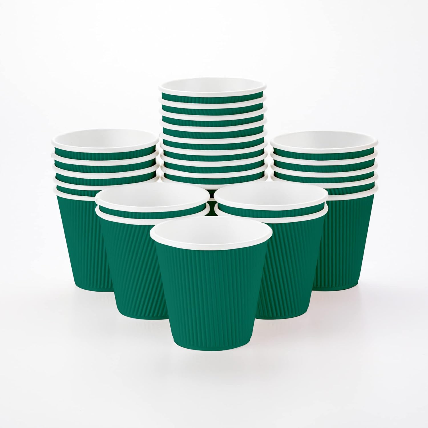 16 Ounce Ripple Wall Disposable Paper Cups - Pack of 25, Leakproof and Recyclable Light Green Insulated Holders, Matching Lids Sold Separately