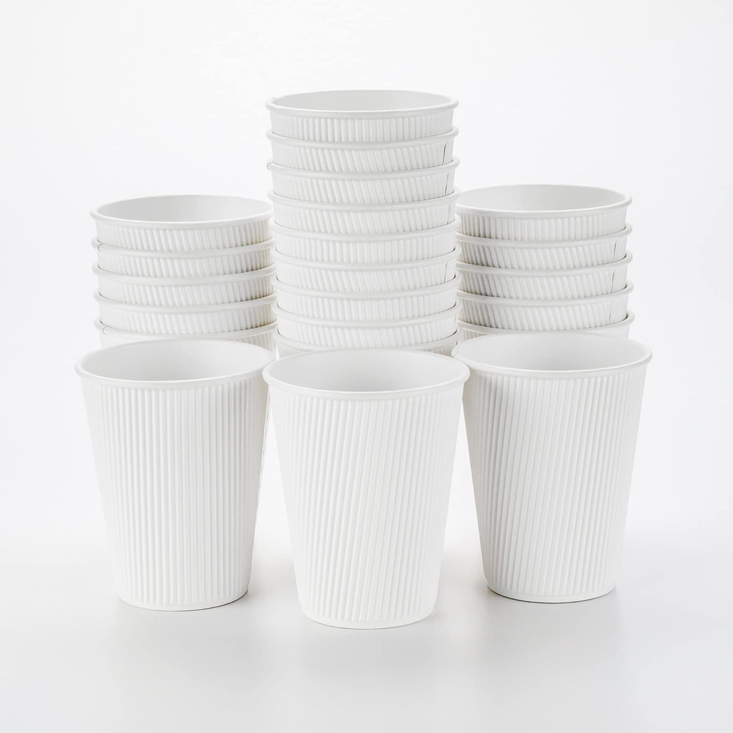 16 Ounce Ripple Wall Disposable Paper Cups - Pack of 25, Leakproof and Recyclable Light Green Insulated Holders, Matching Lids Sold Separately