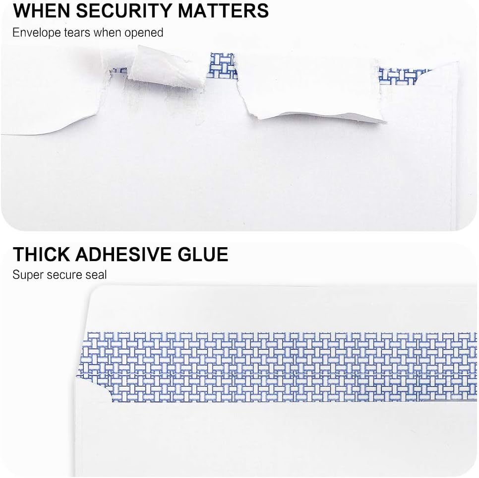 500 Pack #10 Double Window Security Self-Seal Envelopes - Suitable Size for Multiple Business Statements, Quickbooks Invoices, and Return Envelopes, Size 4-1/8 X 9-1/2 - White - 24 LB