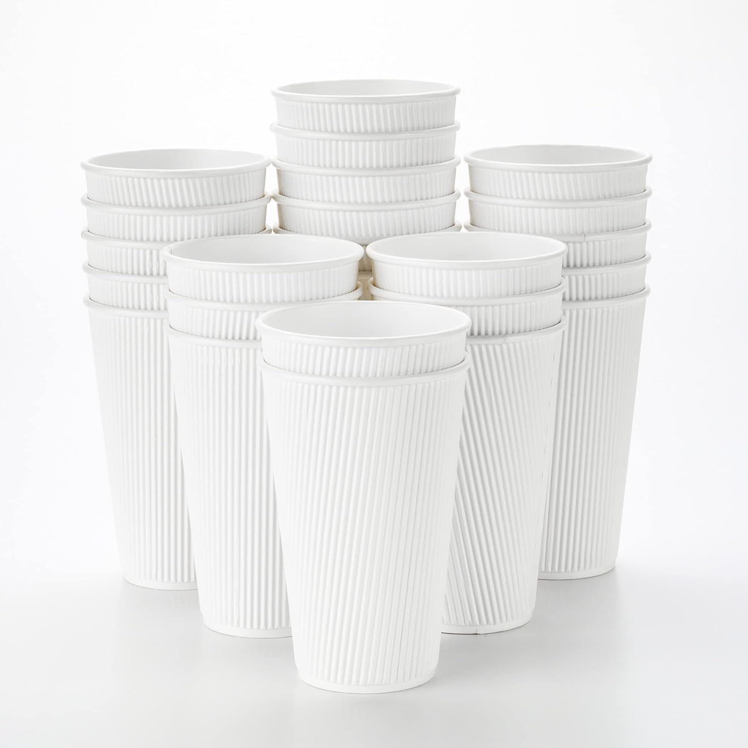 16 Ounce Ripple Wall Disposable Paper Cups - Pack of 25, Leakproof and Recyclable Light Green Insulated Holders, Matching Lids Sold Separately
