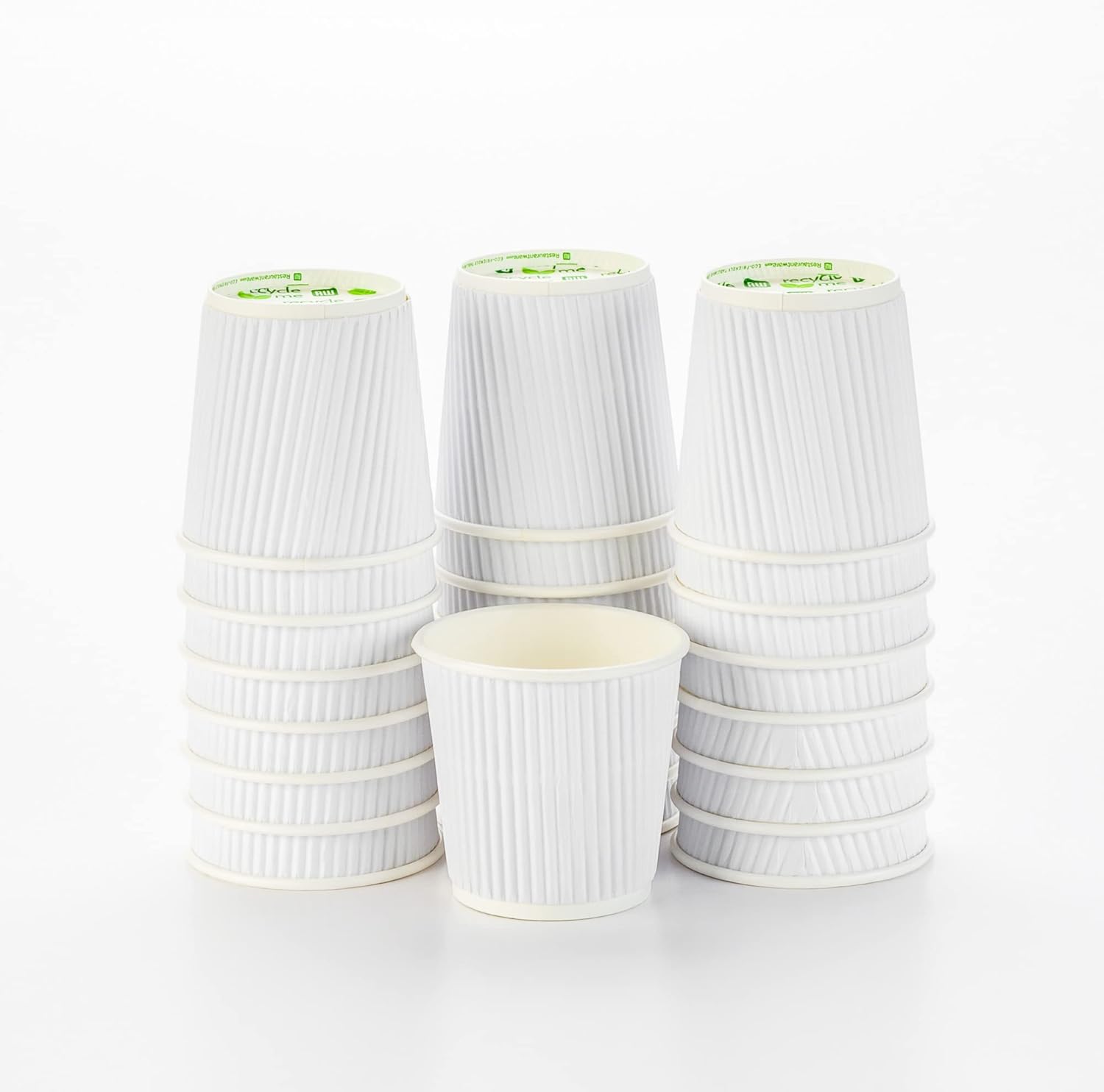 16 Ounce Ripple Wall Disposable Paper Cups - Pack of 25, Leakproof and Recyclable Light Green Insulated Holders, Matching Lids Sold Separately