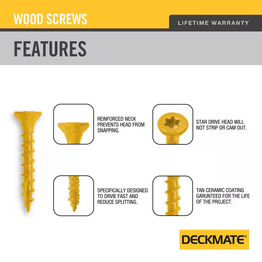 #9 x 2-Inch Tan Torx Flat-Head Wood Deck Screws (5 lbs, 207 Pieces)