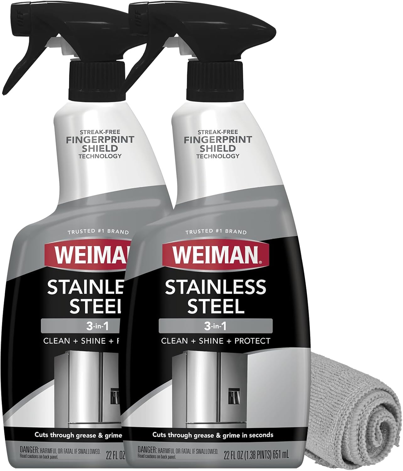 Stainless Steel Cleaner and Polish - 2 Pack, Anti-Fingerprint Spray with Cloth, Effective Against Water Spots and Grease, Streak-Free and Residue-Free, Safe for Metal, Chrome, Appliances, Sinks, and Grills