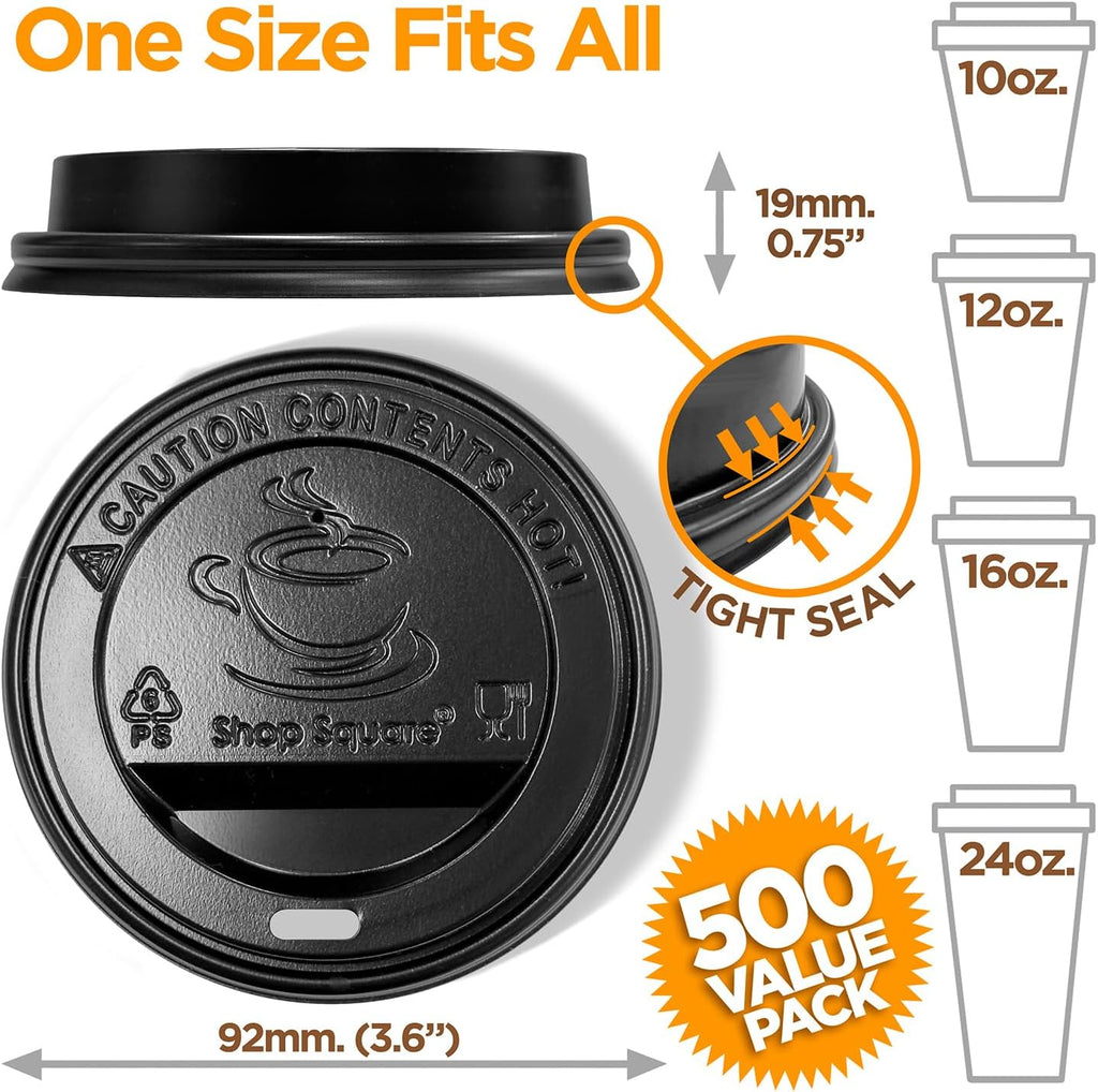 500-Pack Disposable Coffee Cup Lids for Various Paper Cup Sizes - Black Dome Lids for To-Go Beverages, Espresso, Tea, and Hot Chocolate