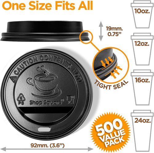 500-Pack Disposable Coffee Cup Lids for Various Paper Cup Sizes - Black Dome Lids for To-Go Beverages, Espresso, Tea, and Hot Chocolate