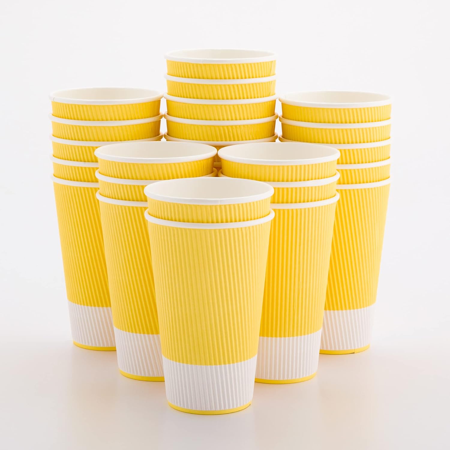 16 Ounce Ripple Wall Disposable Paper Cups - Pack of 25, Leakproof and Recyclable Light Green Insulated Holders, Matching Lids Sold Separately