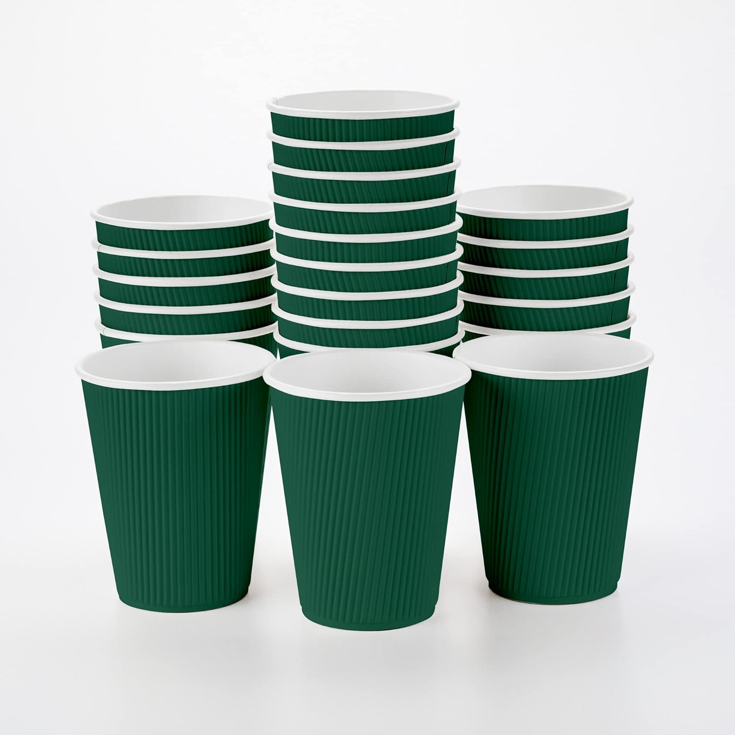 16 Ounce Ripple Wall Disposable Paper Cups - Pack of 25, Leakproof and Recyclable Light Green Insulated Holders, Matching Lids Sold Separately