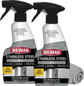 Stainless Steel Cleaner and Polish - 2 Pack, Anti-Fingerprint Spray with Cloth, Effective Against Water Spots and Grease, Streak-Free and Residue-Free, Safe for Metal, Chrome, Appliances, Sinks, and Grills