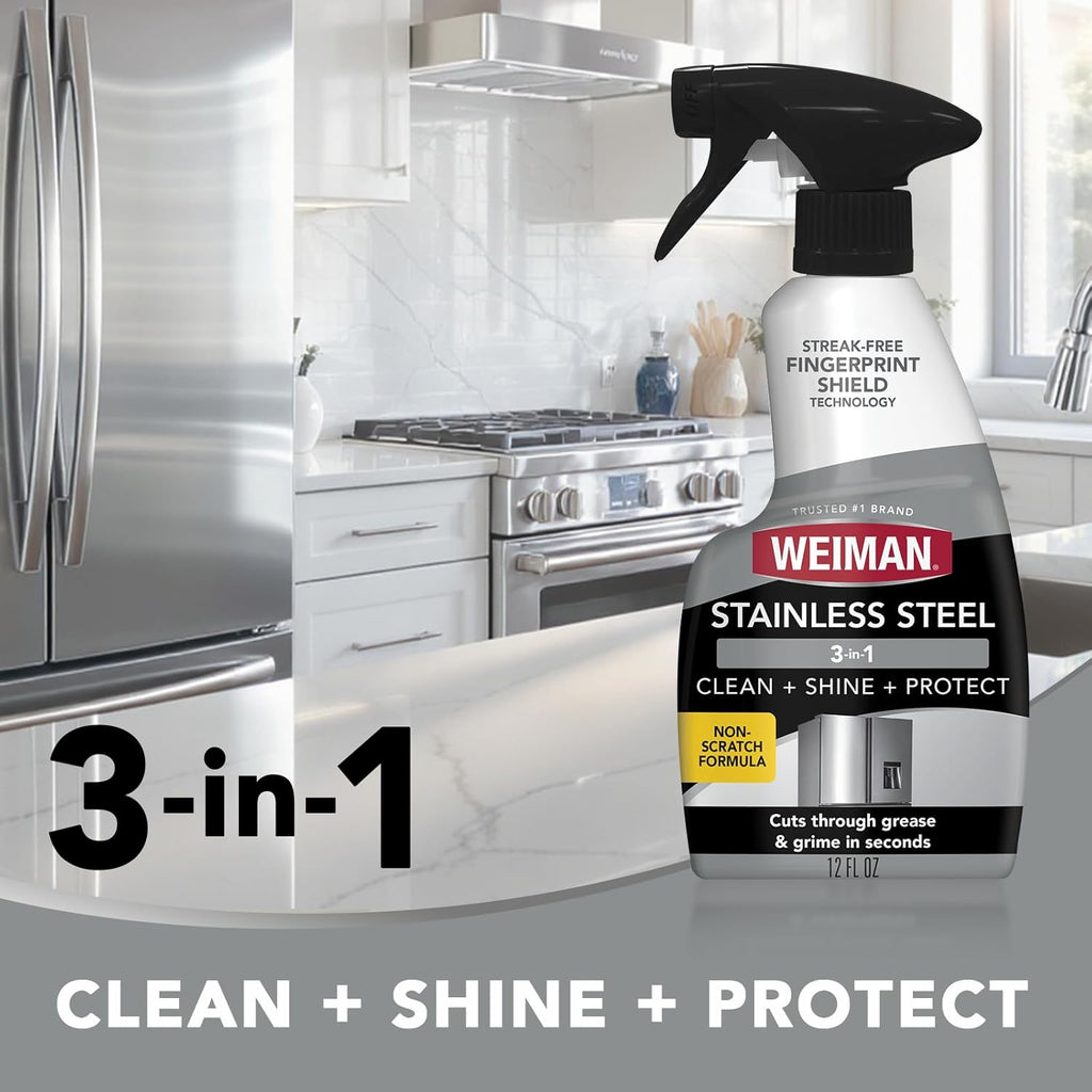 Stainless Steel Cleaner and Polish - 2 Pack, Anti-Fingerprint Spray with Cloth, Effective Against Water Spots and Grease, Streak-Free and Residue-Free, Safe for Metal, Chrome, Appliances, Sinks, and Grills