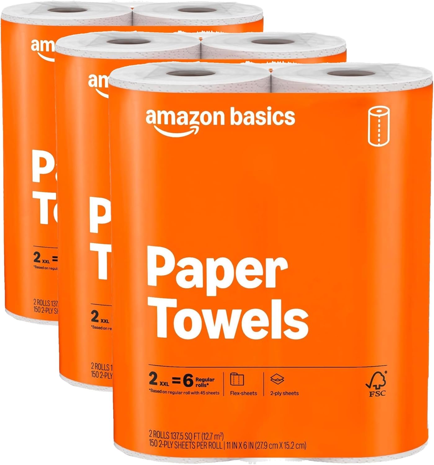 2-Ply Flex-Sheets Paper Towels, 12 Basics Rolls = 40 Regular Rolls, Everyday Value with 150 Sheets per Roll, Packaging May Vary