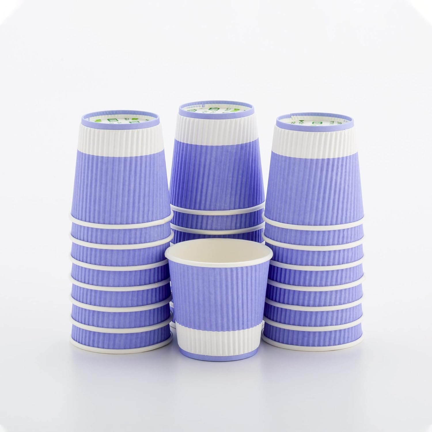 16 Ounce Ripple Wall Disposable Paper Cups - Pack of 25, Leakproof and Recyclable Light Green Insulated Holders, Matching Lids Sold Separately