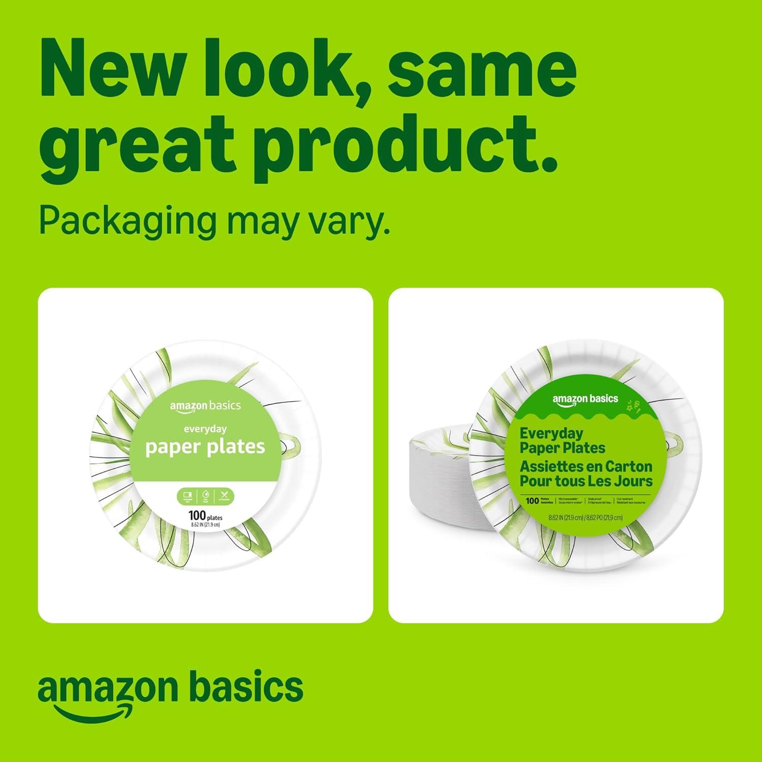 Everyday Disposable Paper Plates, 8.62 Inch, Microwave-Safe, Cut Resistant, Soak-Proof, 100 Count, Packaging May Vary