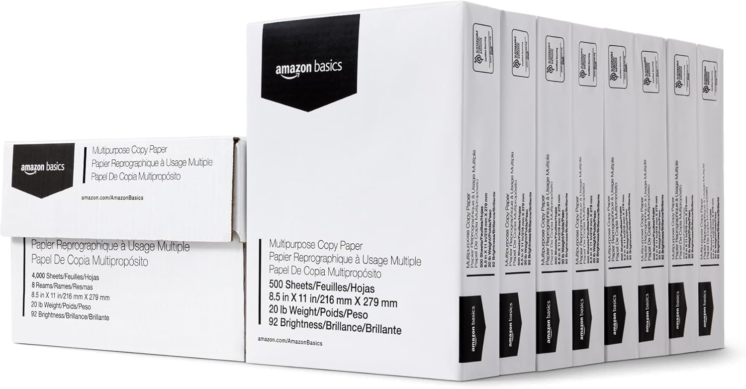 Multipurpose Copy Paper, 20 lb, 8.5 x 11 inches, 3 Reams (1,500 Sheets), 92 Bright White, Ideal for Home Use