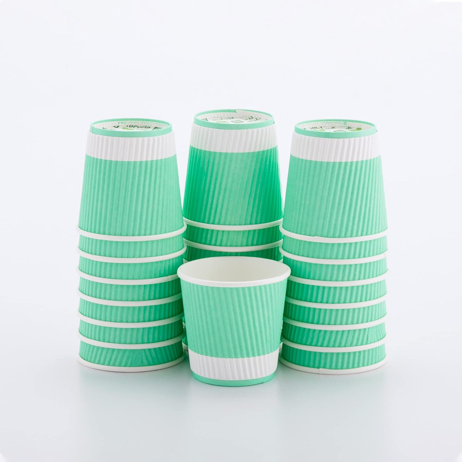 16 Ounce Ripple Wall Disposable Paper Cups - Pack of 25, Leakproof and Recyclable Light Green Insulated Holders, Matching Lids Sold Separately