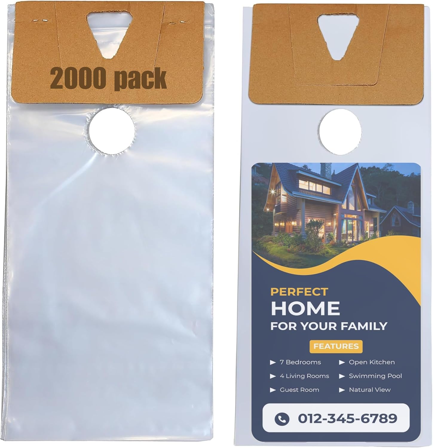 Tidyfriend Clear Plastic Door Hanger Bags 6” x 12” (500 Pack) - Waterproof and Secure Solution for Flyers, Brochures, Notices, and Printed Materials for Outdoor Use
