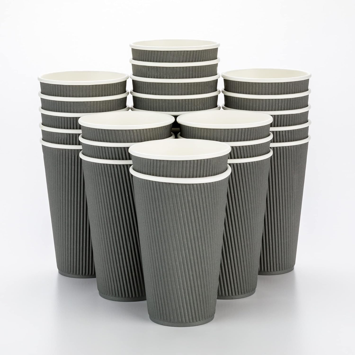 16 Ounce Ripple Wall Disposable Paper Cups - Pack of 25, Leakproof and Recyclable Light Green Insulated Holders, Matching Lids Sold Separately