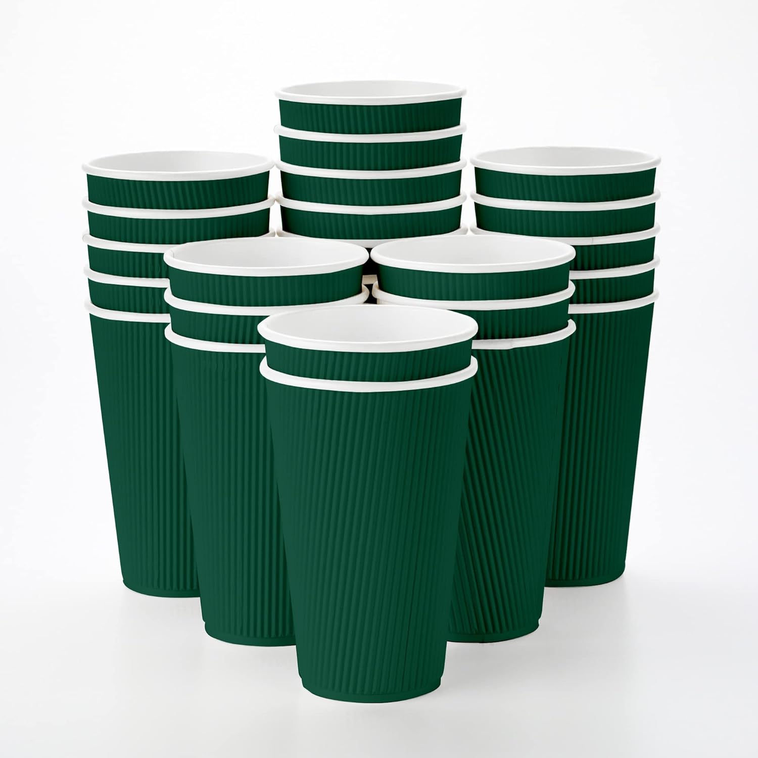 16 Ounce Ripple Wall Disposable Paper Cups - Pack of 25, Leakproof and Recyclable Light Green Insulated Holders, Matching Lids Sold Separately