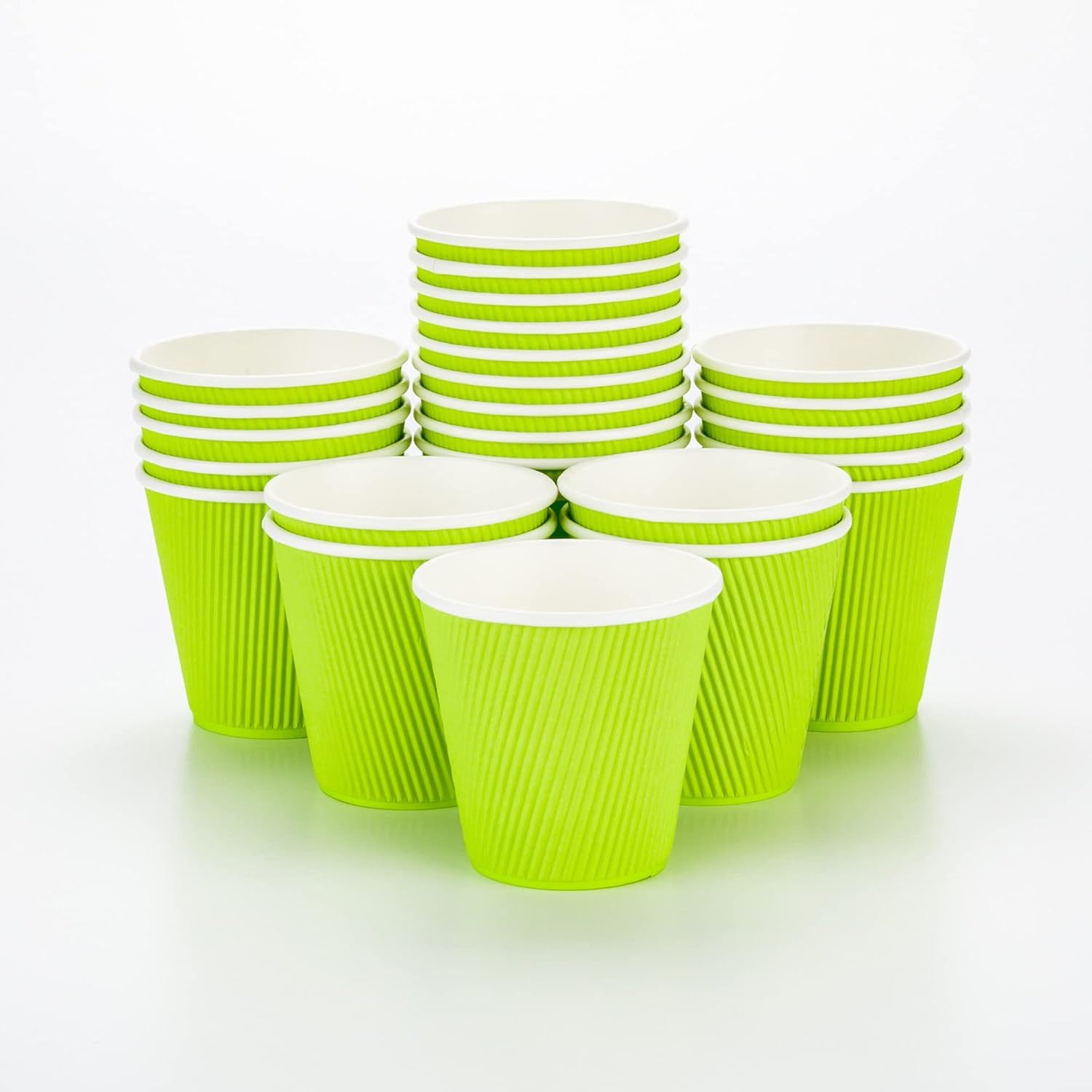 16 Ounce Ripple Wall Disposable Paper Cups - Pack of 25, Leakproof and Recyclable Light Green Insulated Holders, Matching Lids Sold Separately