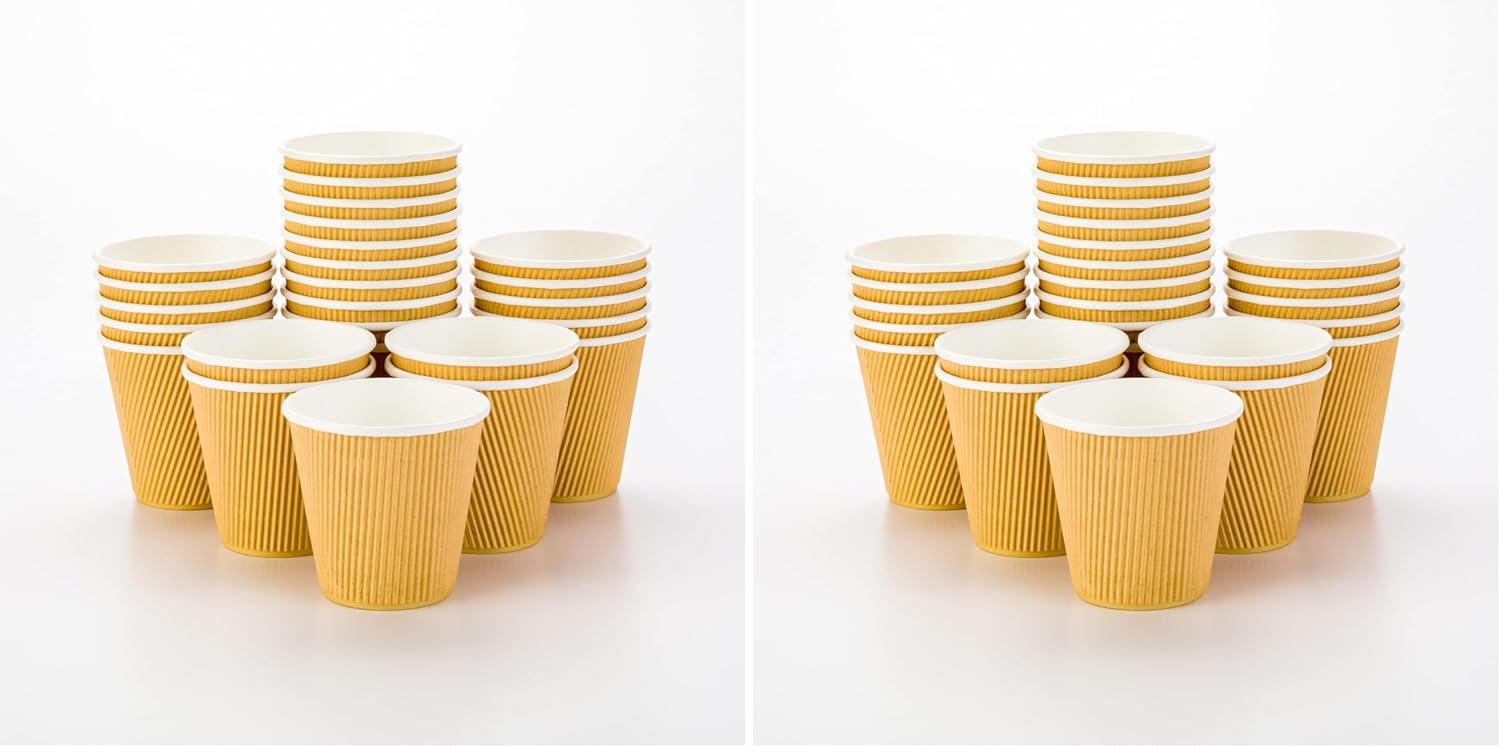 16 Ounce Ripple Wall Disposable Paper Cups - Pack of 25, Leakproof and Recyclable Light Green Insulated Holders, Matching Lids Sold Separately
