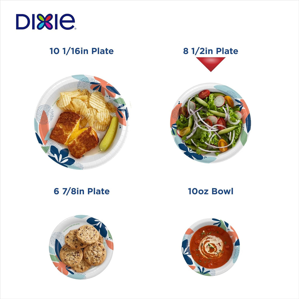 Dixie Medium Paper Plates, 8.5 Inch, 90 Count, 2X Stronger*, Microwave-Safe, Soak-Proof, Cut Resistant, Disposable Plates for Everyday Breakfast, Lunch, & Dinner Meals