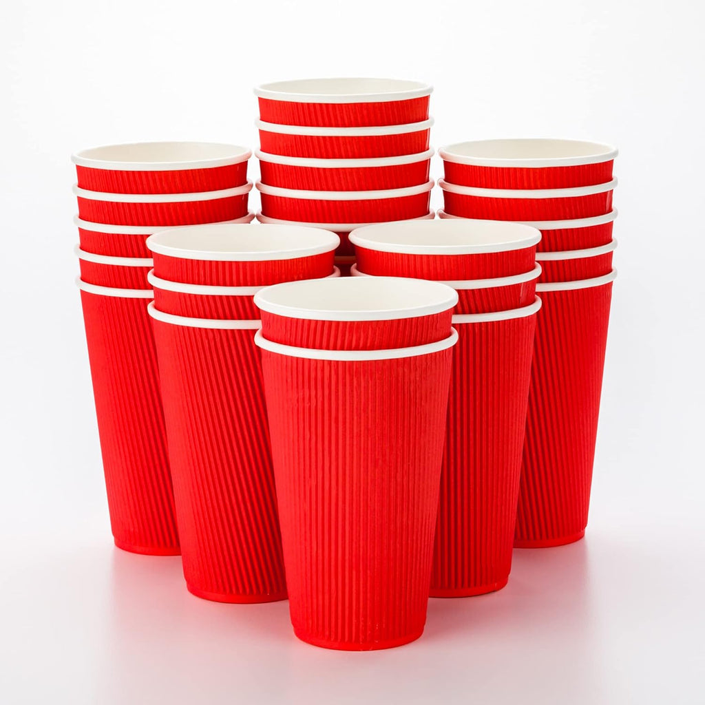 16 Ounce Ripple Wall Disposable Paper Cups - Pack of 25, Leakproof and Recyclable Light Green Insulated Holders, Matching Lids Sold Separately