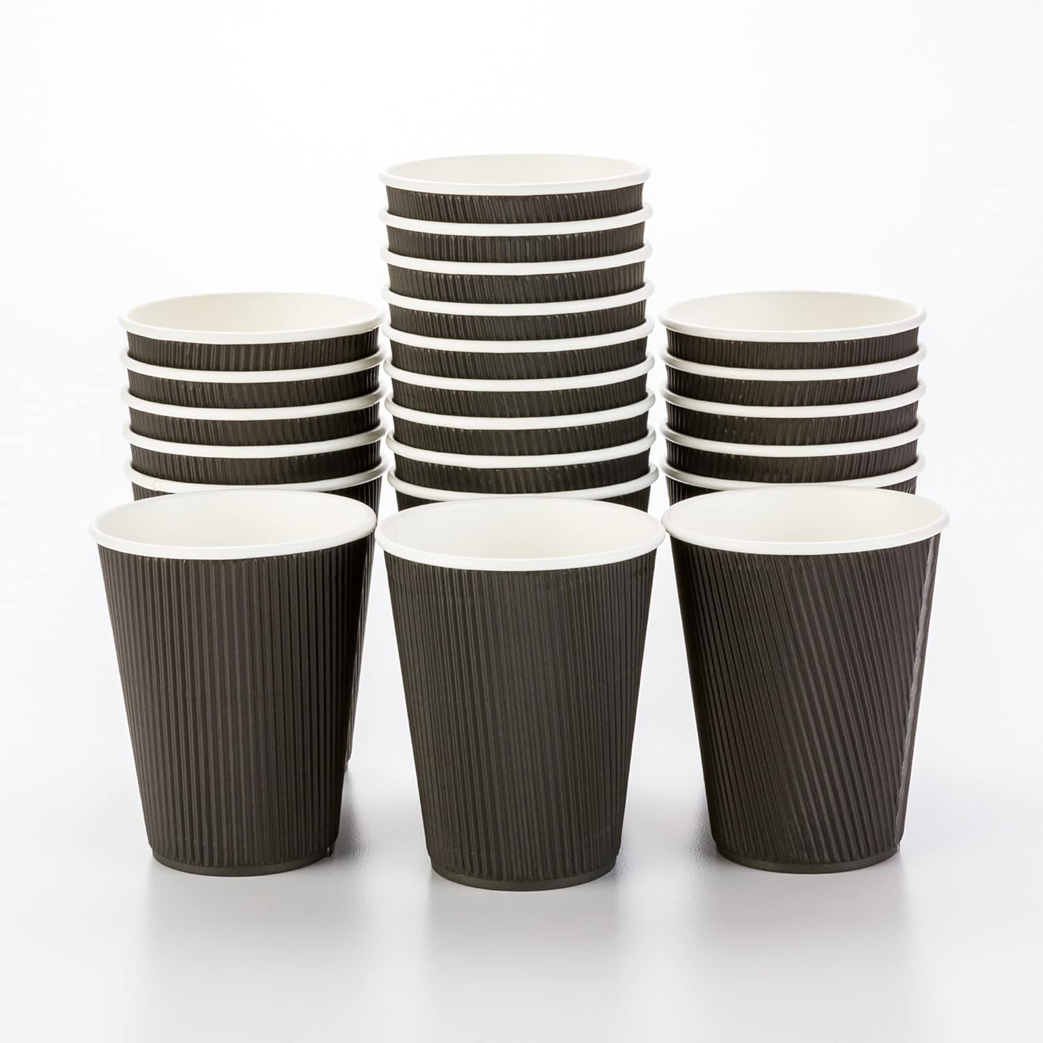 16 Ounce Ripple Wall Disposable Paper Cups - Pack of 25, Leakproof and Recyclable Light Green Insulated Holders, Matching Lids Sold Separately