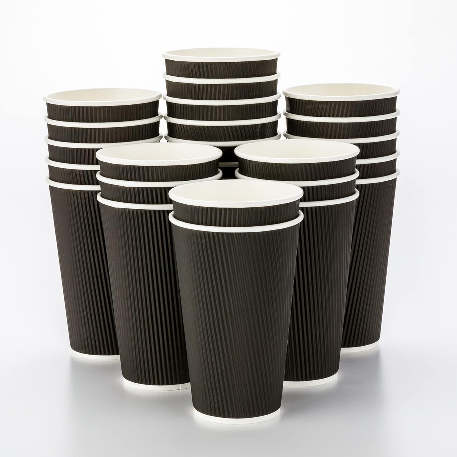 16 Ounce Ripple Wall Disposable Paper Cups - Pack of 25, Leakproof and Recyclable Light Green Insulated Holders, Matching Lids Sold Separately
