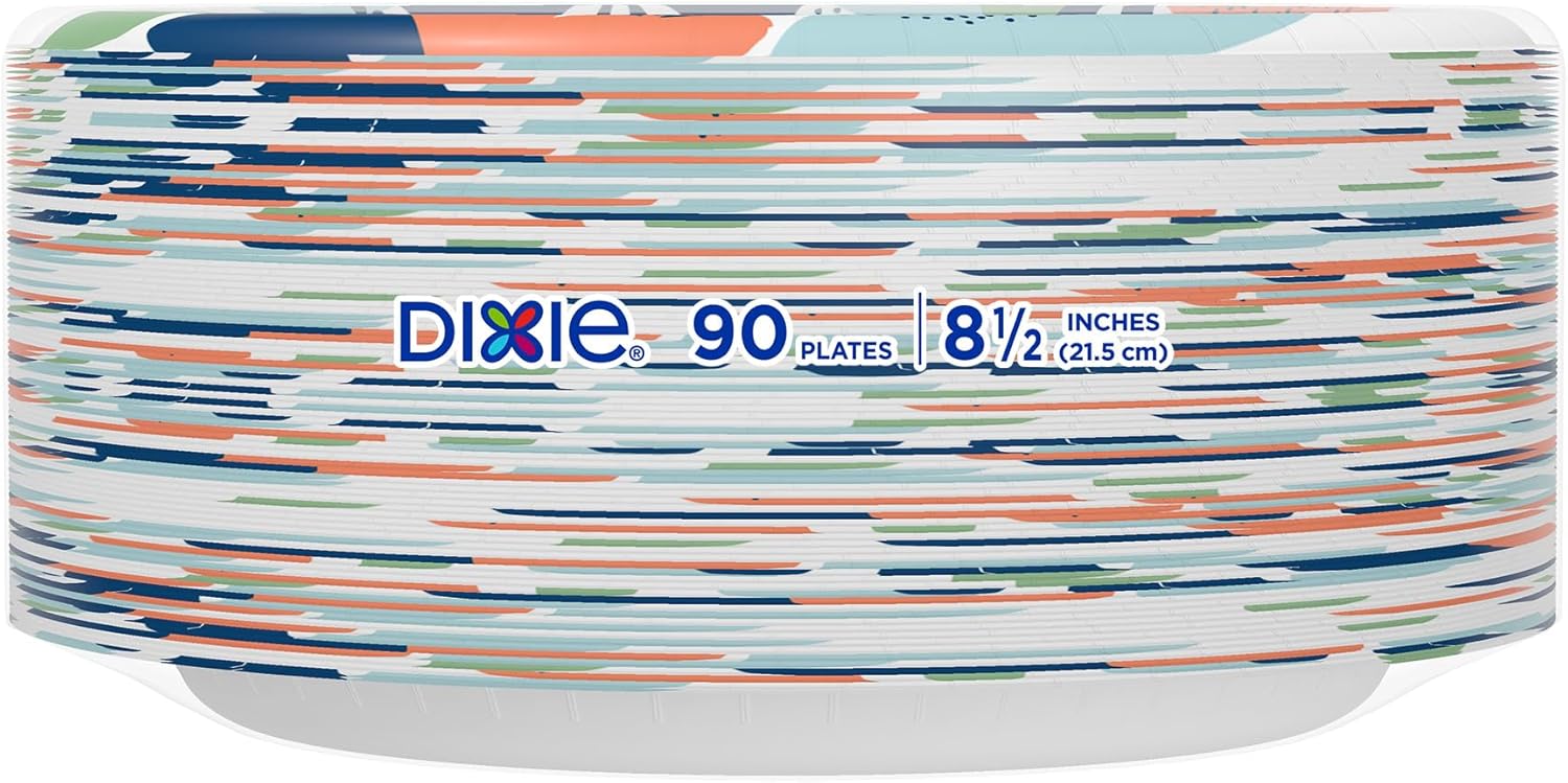 Dixie Medium Paper Plates, 8.5 Inch, 90 Count, 2X Stronger*, Microwave-Safe, Soak-Proof, Cut Resistant, Disposable Plates for Everyday Breakfast, Lunch, & Dinner Meals