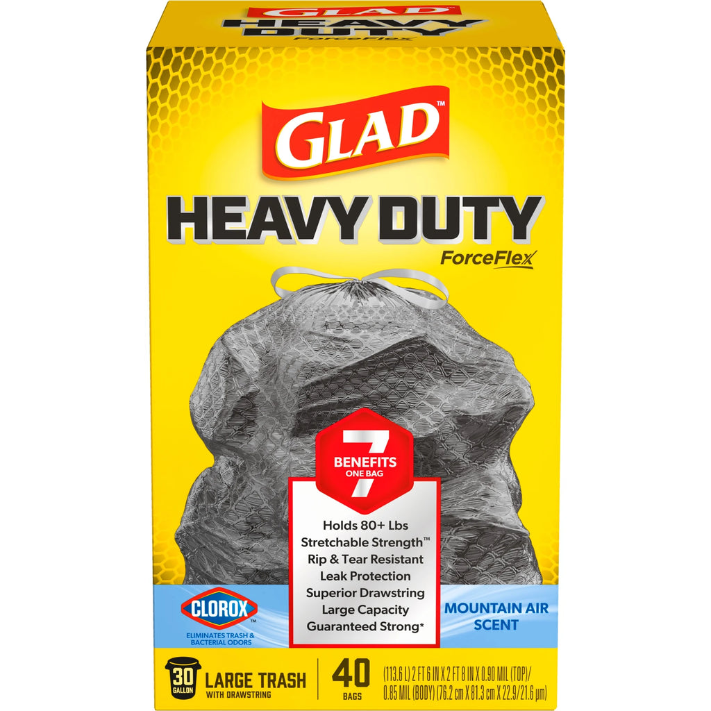 Forceflex Heavy Duty Trash Bags with Clorox, Mountain Air Scent, 30 Gallon, 40 Count