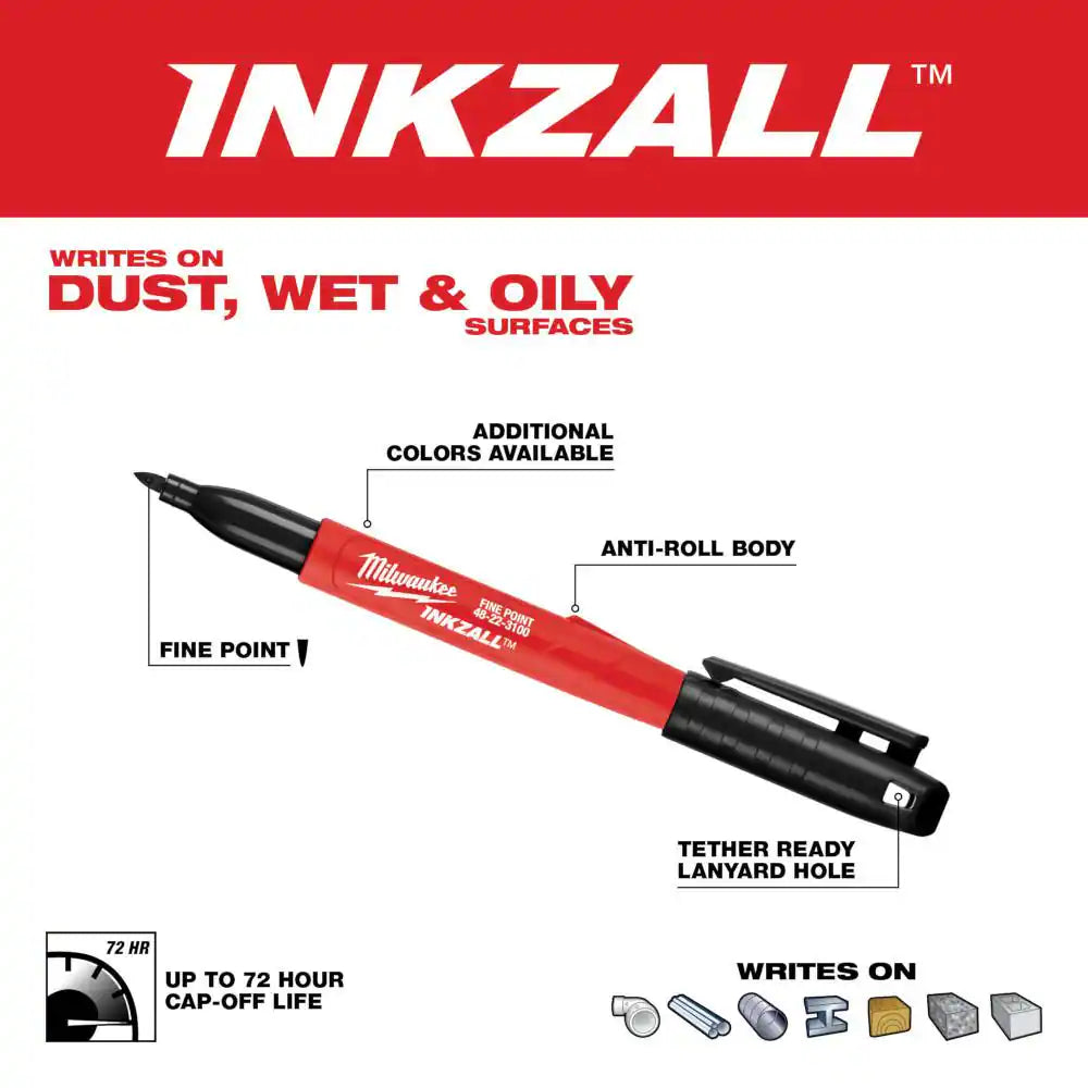 INKZALL Red Fine Point Jobsite Permanent Marker