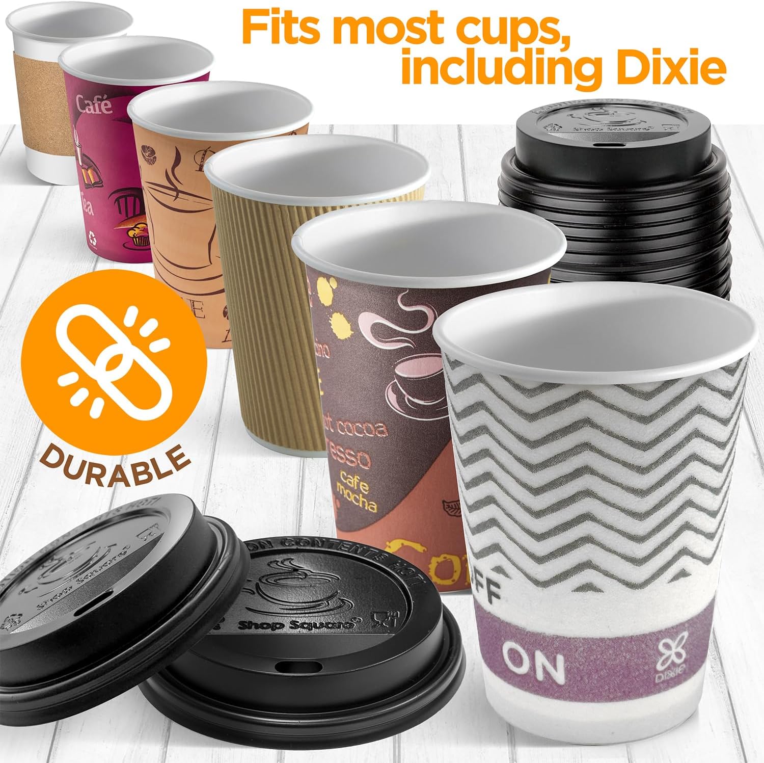 500-Pack Disposable Coffee Cup Lids for Various Paper Cup Sizes - Black Dome Lids for To-Go Beverages, Espresso, Tea, and Hot Chocolate