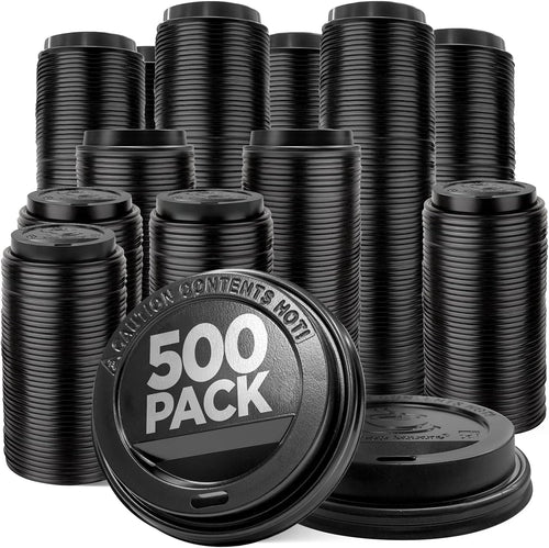 500-Pack Disposable Coffee Cup Lids for Various Paper Cup Sizes - Black Dome Lids for To-Go Beverages, Espresso, Tea, and Hot Chocolate