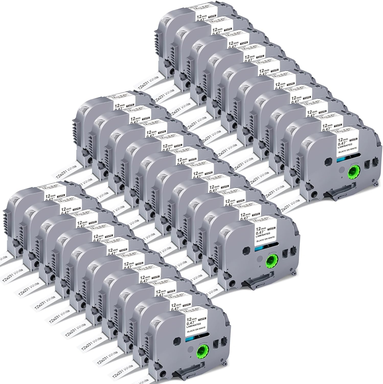 Tze TZ 12mm Laminated White Label Maker Tape Refills Compatible with Brother P-Touch Models PT-D220, PT-D210, PT-H110, PT-D200 - 3 Pack
