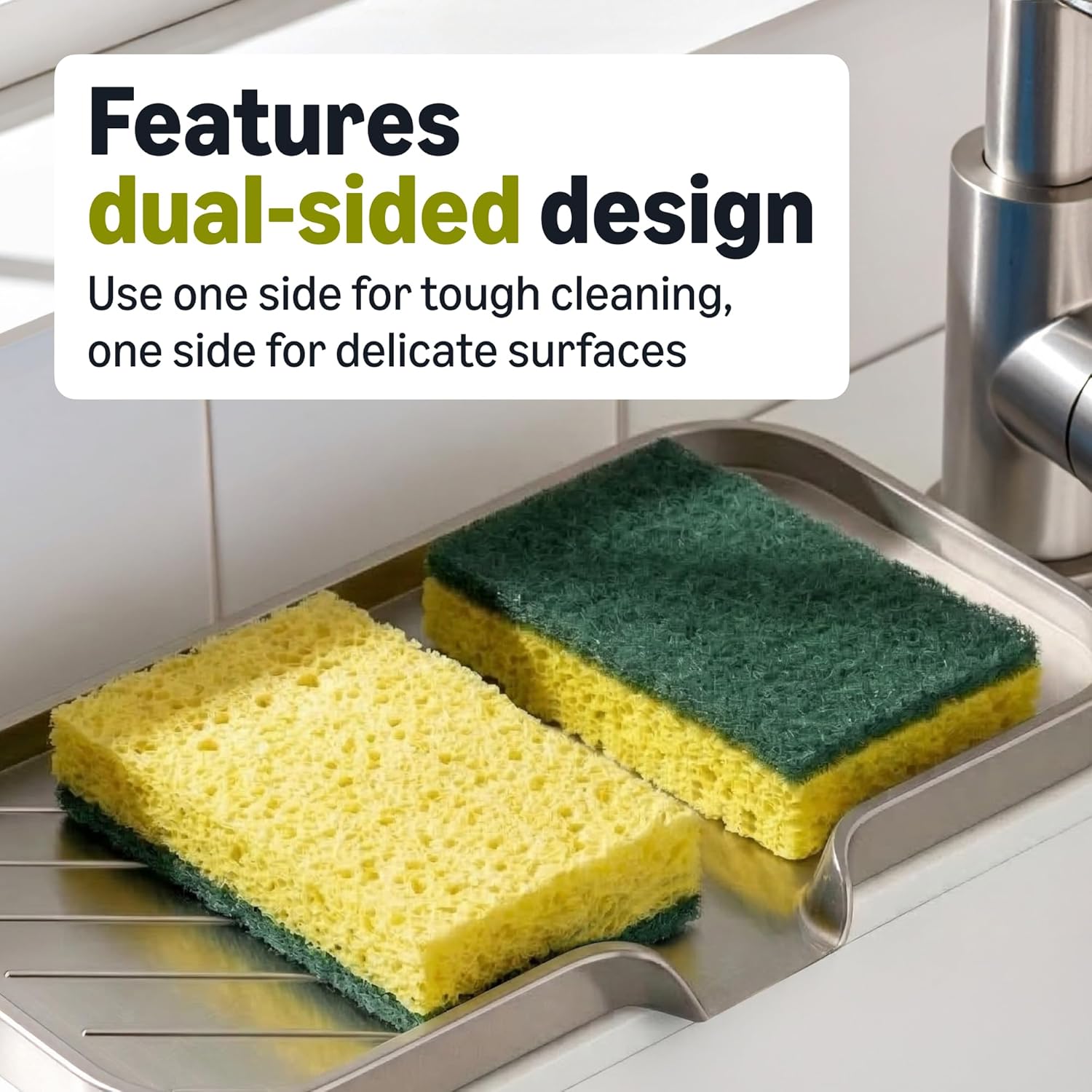 Heavy Duty Dual-Sided Scrub Sponges, Yellow/Green, 6-Pack (Packaging May Vary)