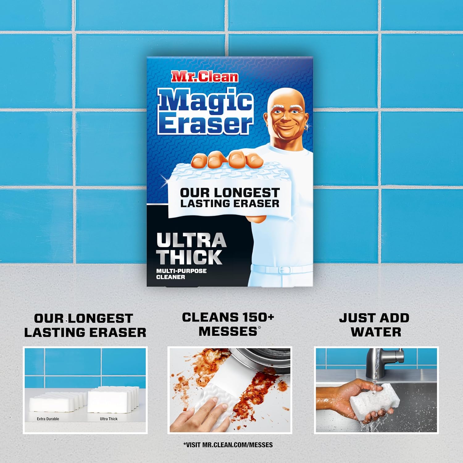 Magic Eraser Sponge, All Purpose Cleaner, Long Lasting Cleaning Scrubber, Wall Cleaner, Sneaker Cleaner, Oven Cleaner, Kitchen, Bathroom, Shower Cleaning Supplies, Ultra Thick, 5Ct