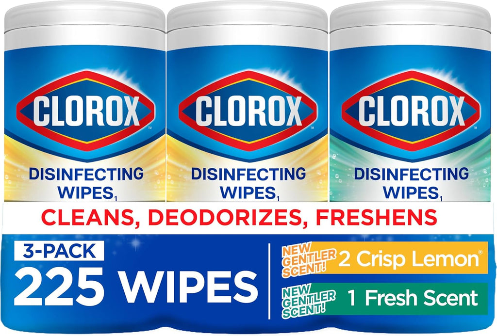 Bleach-Free Disinfecting Cleaning Wipes, Fresh Scent and Crisp Lemon, 75 Count Each, Pack of 3 - Ideal for Spring Cleaning and Allergy Season