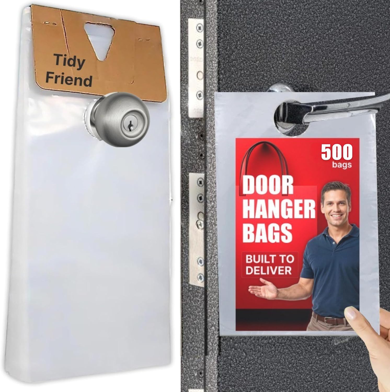 Tidyfriend Clear Plastic Door Hanger Bags 6” x 12” (500 Pack) - Waterproof and Secure Solution for Flyers, Brochures, Notices, and Printed Materials for Outdoor Use